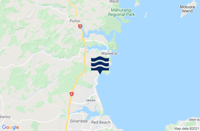 Carte des horaires des marées pour Hatfields Beach, New Zealand