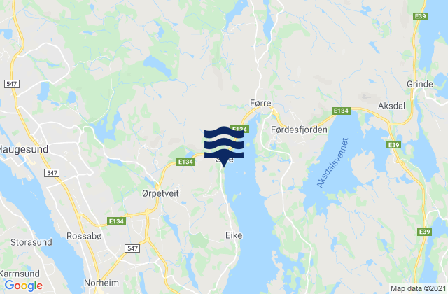 Carte des horaires des marées pour Haugalandet, Norway
