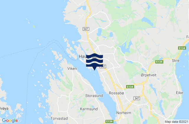 Carte des horaires des marées pour Haugesund, Norway