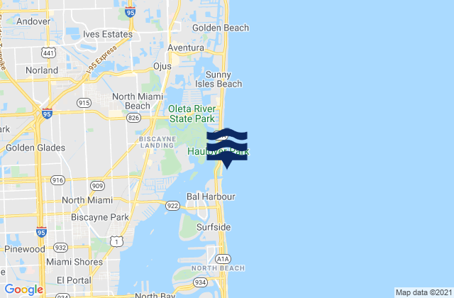 Carte des horaires des marées pour Haulover Pier (N. Miami Beach), United States