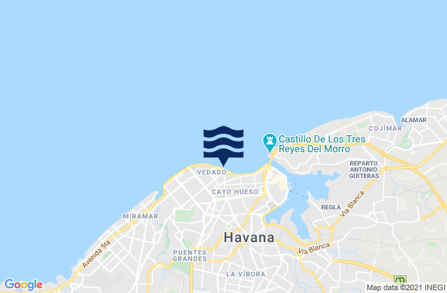 Carte des horaires des marées pour Havana, Cuba