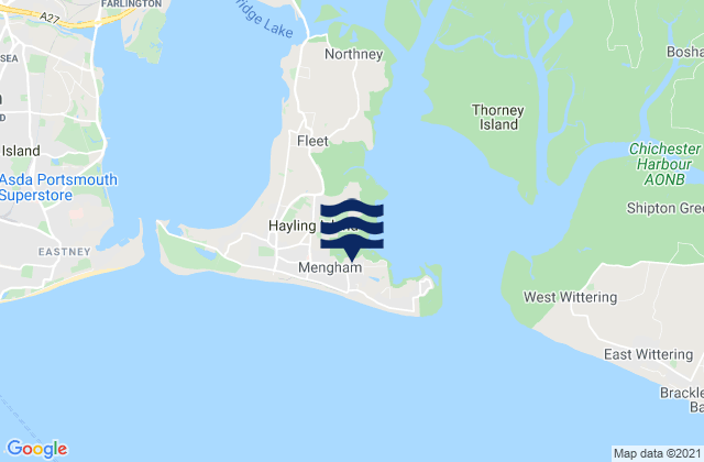 Carte des horaires des marées pour Hayling Island, United Kingdom
