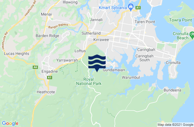 Carte des horaires des marées pour Heathcote, Australia