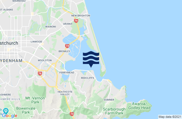 Carte des horaires des marées pour Heathcote and Avon Estuary, New Zealand