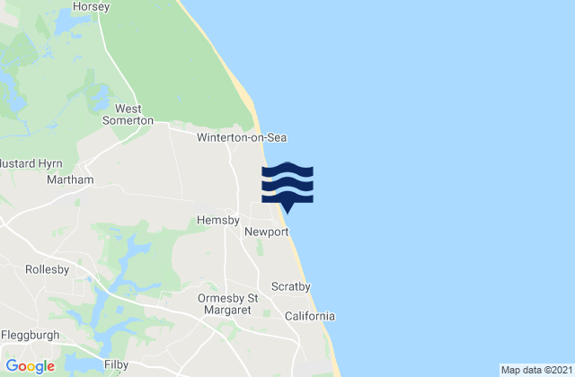 Carte des horaires des marées pour Hemsby Beach, United Kingdom