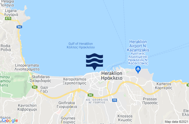 Carte des horaires des marées pour Heraklion Regional Unit, Greece