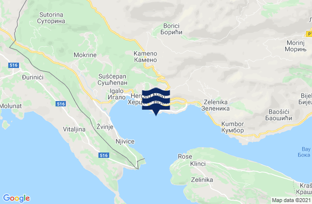 Carte des horaires des marées pour Herceg Novi, Montenegro