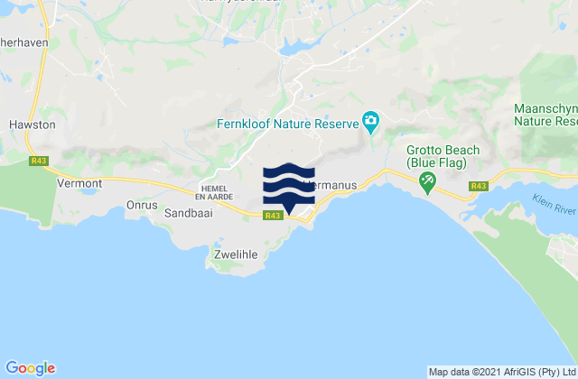 Carte des horaires des marées pour Hermanus, South Africa