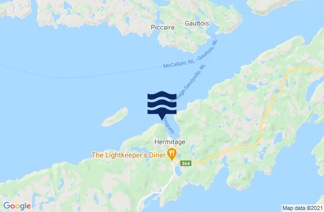 Carte des horaires des marées pour Hermitage, Canada