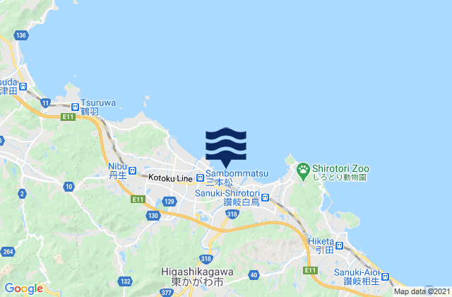 Carte des horaires des marées pour Higashikagawa Shi, Japan