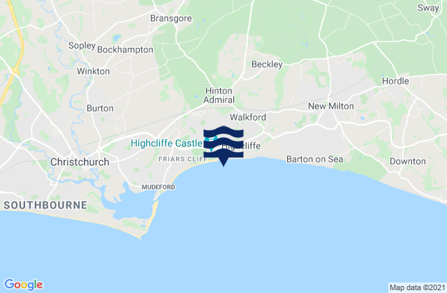 Carte des horaires des marées pour Highcliffe, United Kingdom