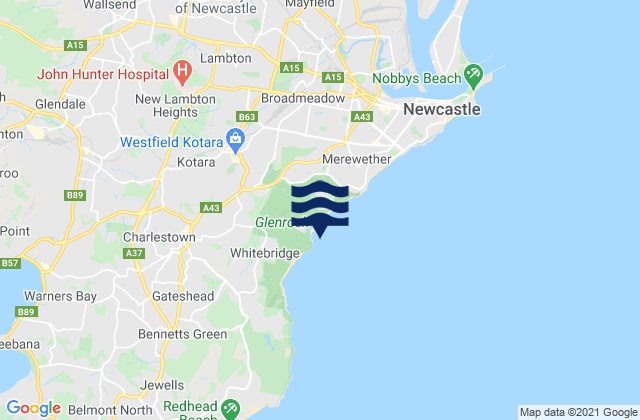 Carte des horaires des marées pour Highfields, Australia