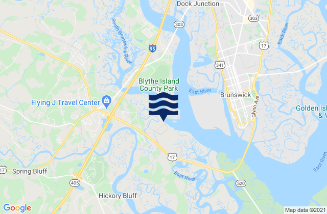 Carte des horaires des marées pour Highway Bridge South Brunswick River, United States