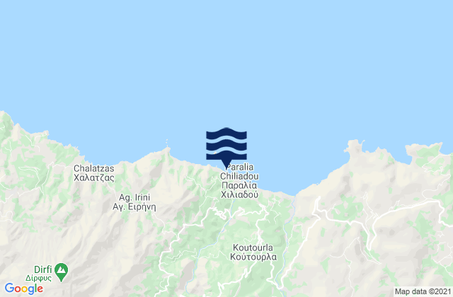 Carte des horaires des marées pour Hiliadou or Paradia Chiladou (Evia), Greece