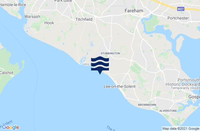 Carte des horaires des marées pour Hill Head Beach, United Kingdom