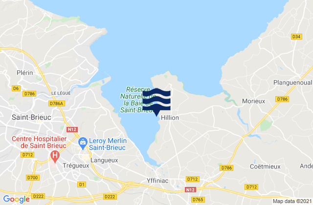 Carte des horaires des marées pour Hillion, France