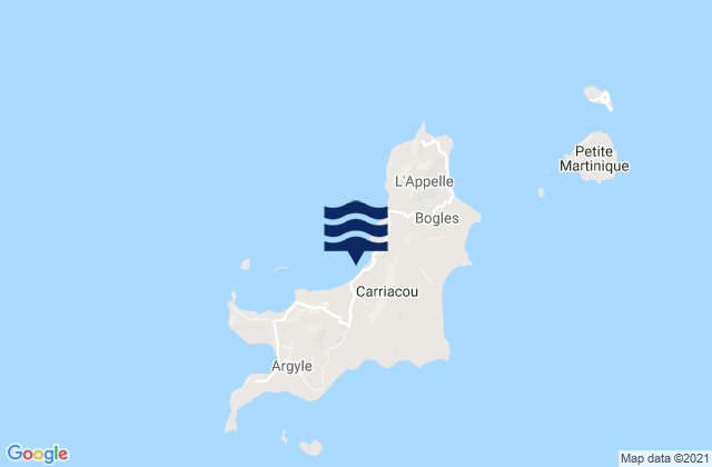 Carte des horaires des marées pour Hillsborough, Grenada