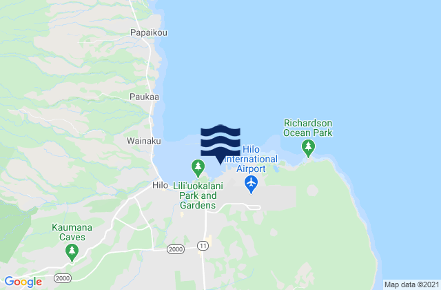 Carte des horaires des marées pour Hilo Hilo Bay Kuhio Bay, United States