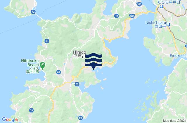 Carte des horaires des marées pour Hirado Shi, Japan