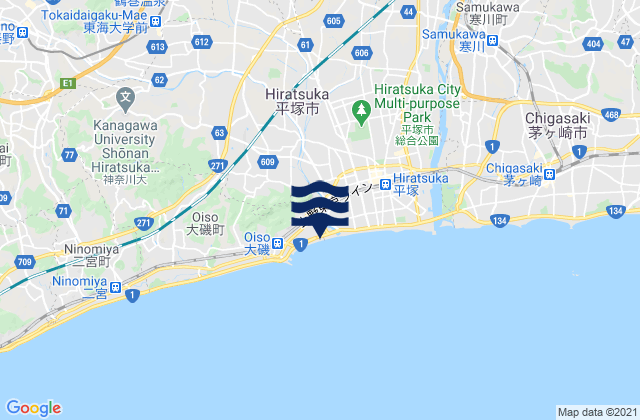 Carte des horaires des marées pour Hiratsuka Shi, Japan