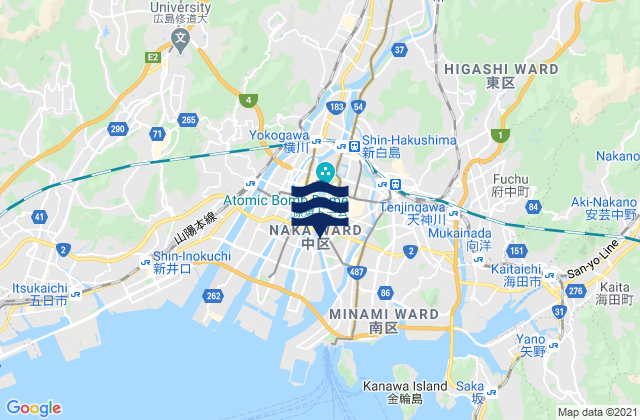 Carte des horaires des marées pour Hiroshima, Japan
