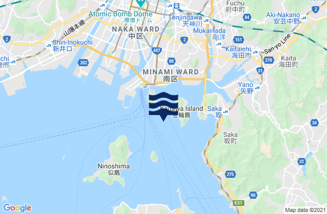 Carte des horaires des marées pour Hiroshima Kō, Japan