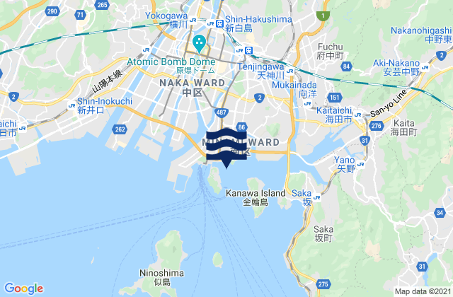 Carte des horaires des marées pour Hirosima, Japan