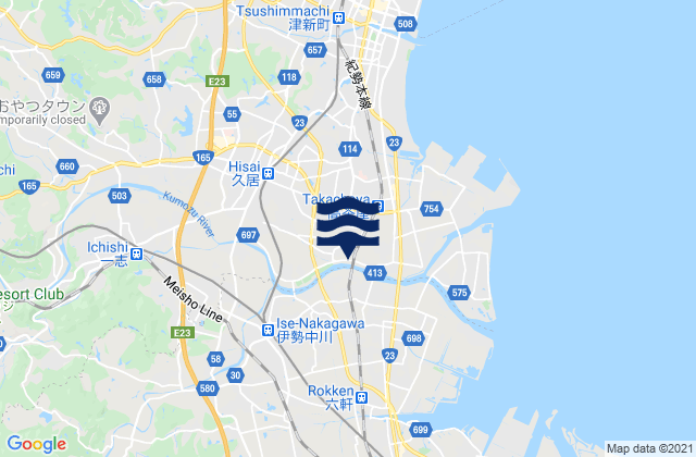 Carte des horaires des marées pour Hisai-motomachi, Japan