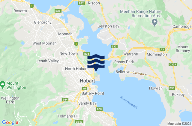 Carte des horaires des marées pour Hobart, Australia