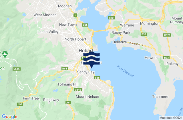Carte des horaires des marées pour Hobart, Australia