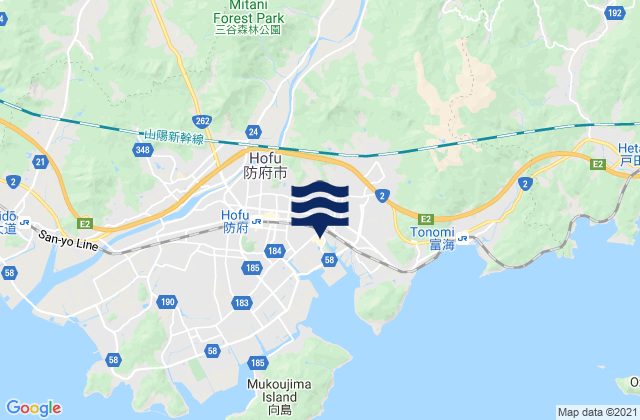Carte des horaires des marées pour Hofu Shi, Japan