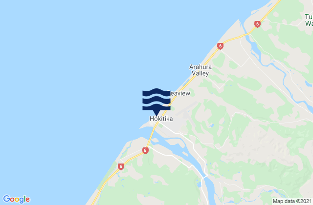 Carte des horaires des marées pour Hokitika River Bar, New Zealand