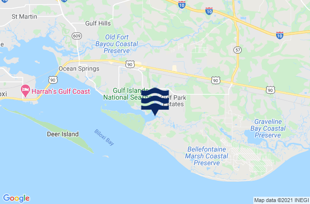 Carte des horaires des marées pour Hollingsworth Point (Davis Bayou), United States
