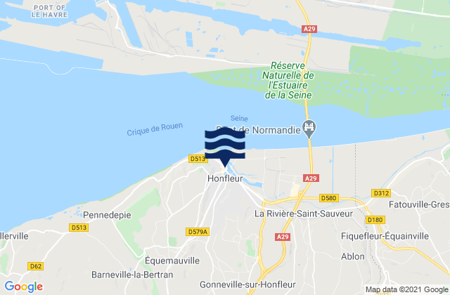 Carte des horaires des marées pour Honfleur, France