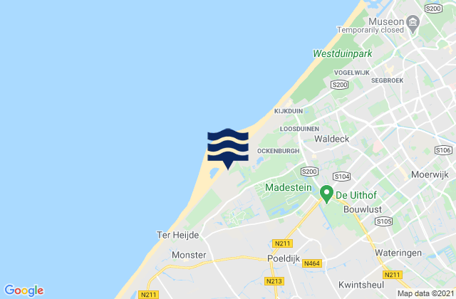 Carte des horaires des marées pour Honselersdijk, Netherlands