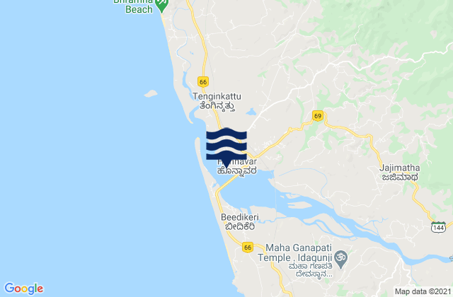 Carte des horaires des marées pour Honāvar, India