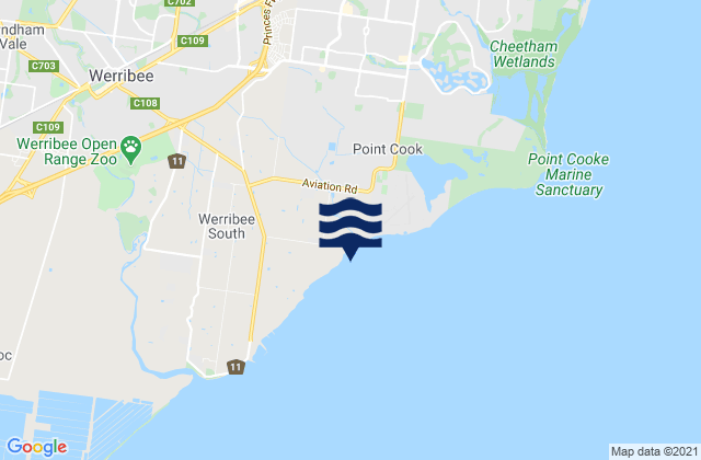Carte des horaires des marées pour Hoppers Crossing, Australia