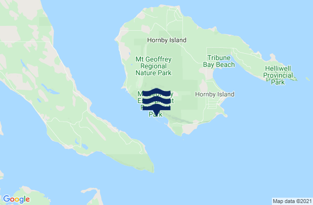 Carte des horaires des marées pour Hornby Island, Canada