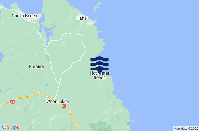 Carte des horaires des marées pour Hot Water Beach, New Zealand