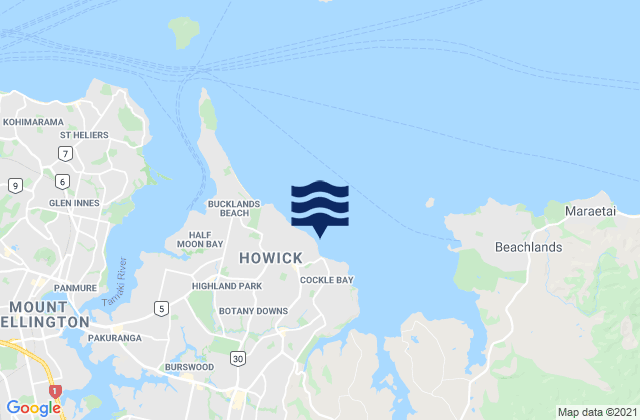 Carte des horaires des marées pour Howick Beach, New Zealand