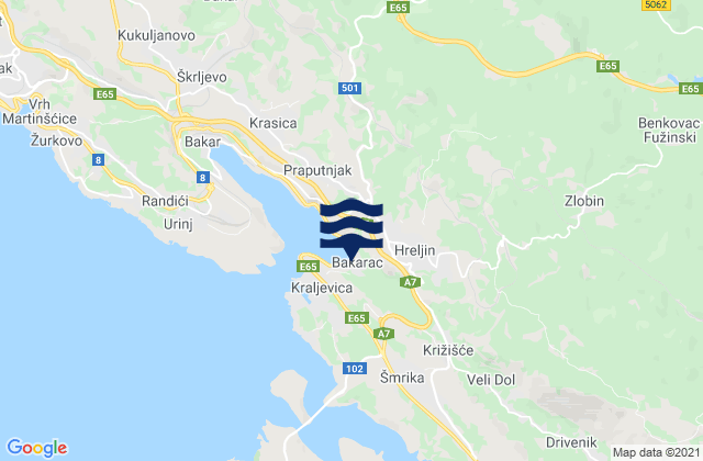 Carte des horaires des marées pour Hreljin, Croatia