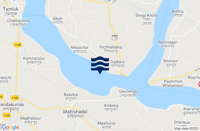 Carte des horaires des marées pour Hugli Point Semaphore, India
