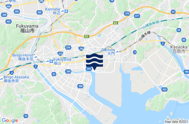 Carte des horaires des marées pour Hukuyama, Japan