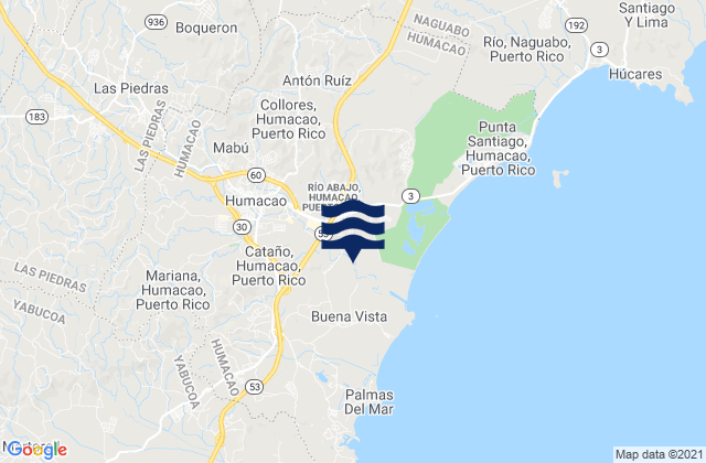 Carte des horaires des marées pour Humacao Barrio-Pueblo, Puerto Rico