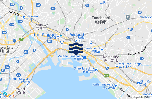 Carte des horaires des marées pour Hunabasi, Japan