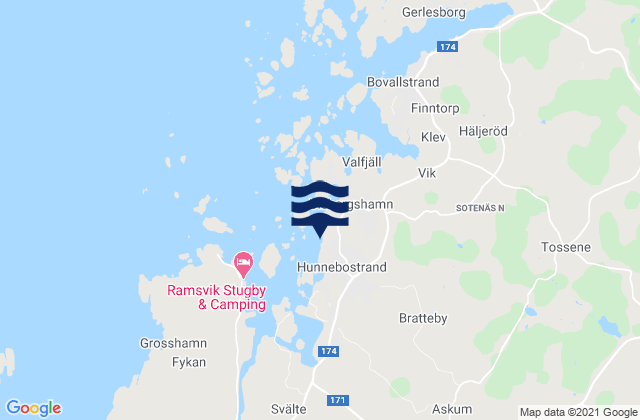 Carte des horaires des marées pour Hunnebostrand, Sweden