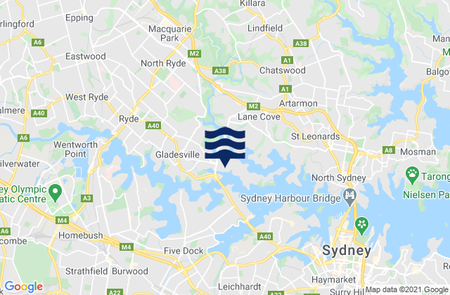 Carte des horaires des marées pour Hunters Hill, Australia