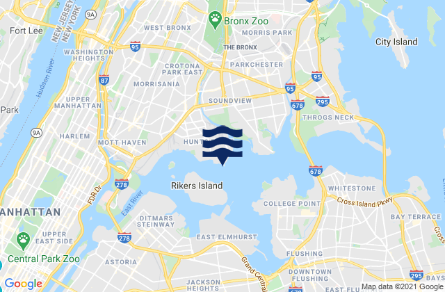 Carte des horaires des marées pour Hunts Point (Bronx), United States