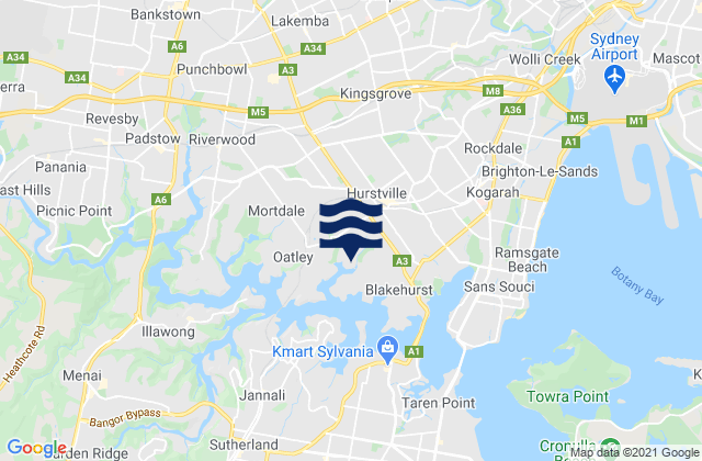 Carte des horaires des marées pour Hurstville Grove, Australia