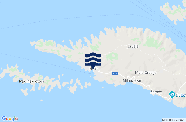 Carte des horaires des marées pour Hvar, Croatia